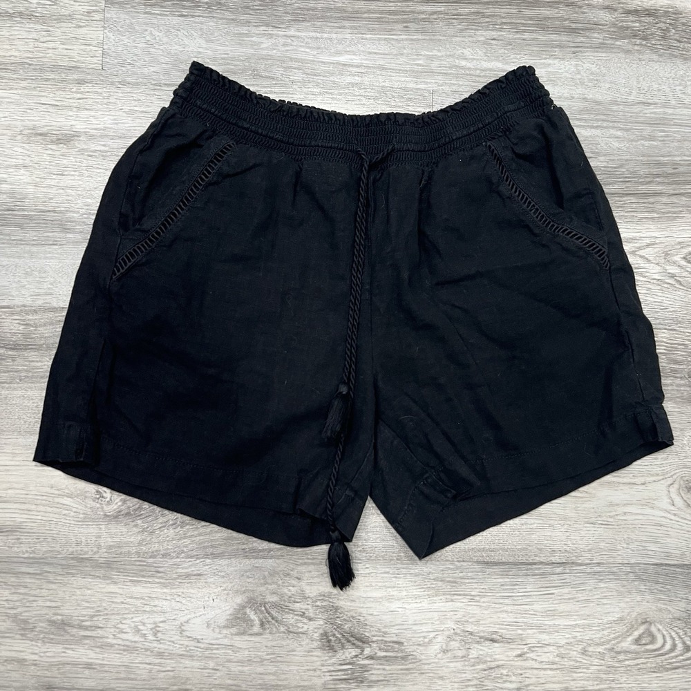 Briggs New York Linen Shorts‎ Smocked Waist Casual Black Drawstring L